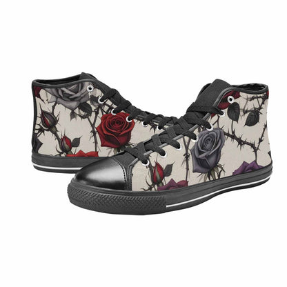 MEN'S Black Gothic Rose High Top Canvas Neon Fantasy Shoes