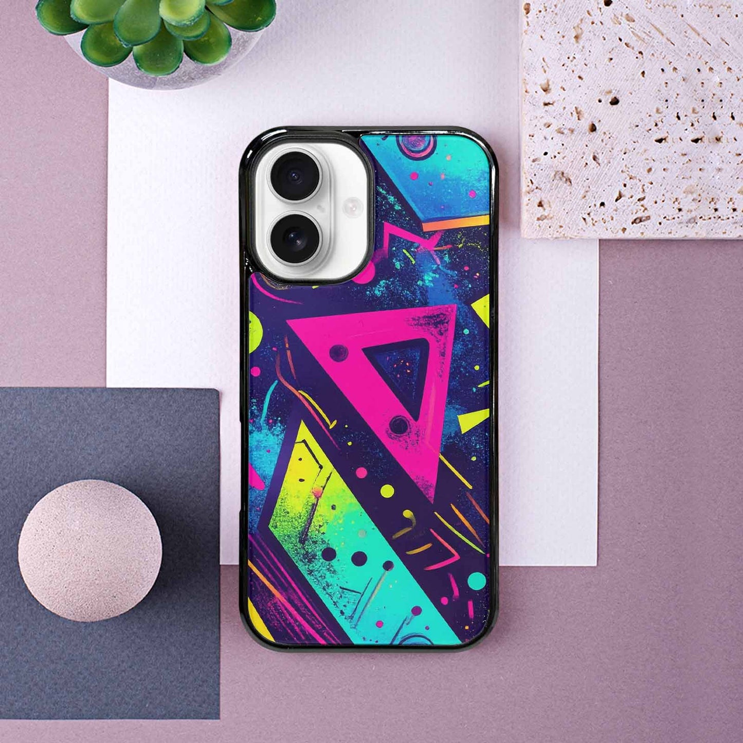 iPhone 16 Case — Memphis Squiggles Triangles Dots, Custom Art Phone Cover