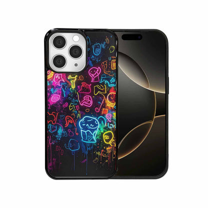 iPhone 15 Pro Max Case — Neon Glow Outline Icon Pattern Hundreds, Custom Art Phone Cover