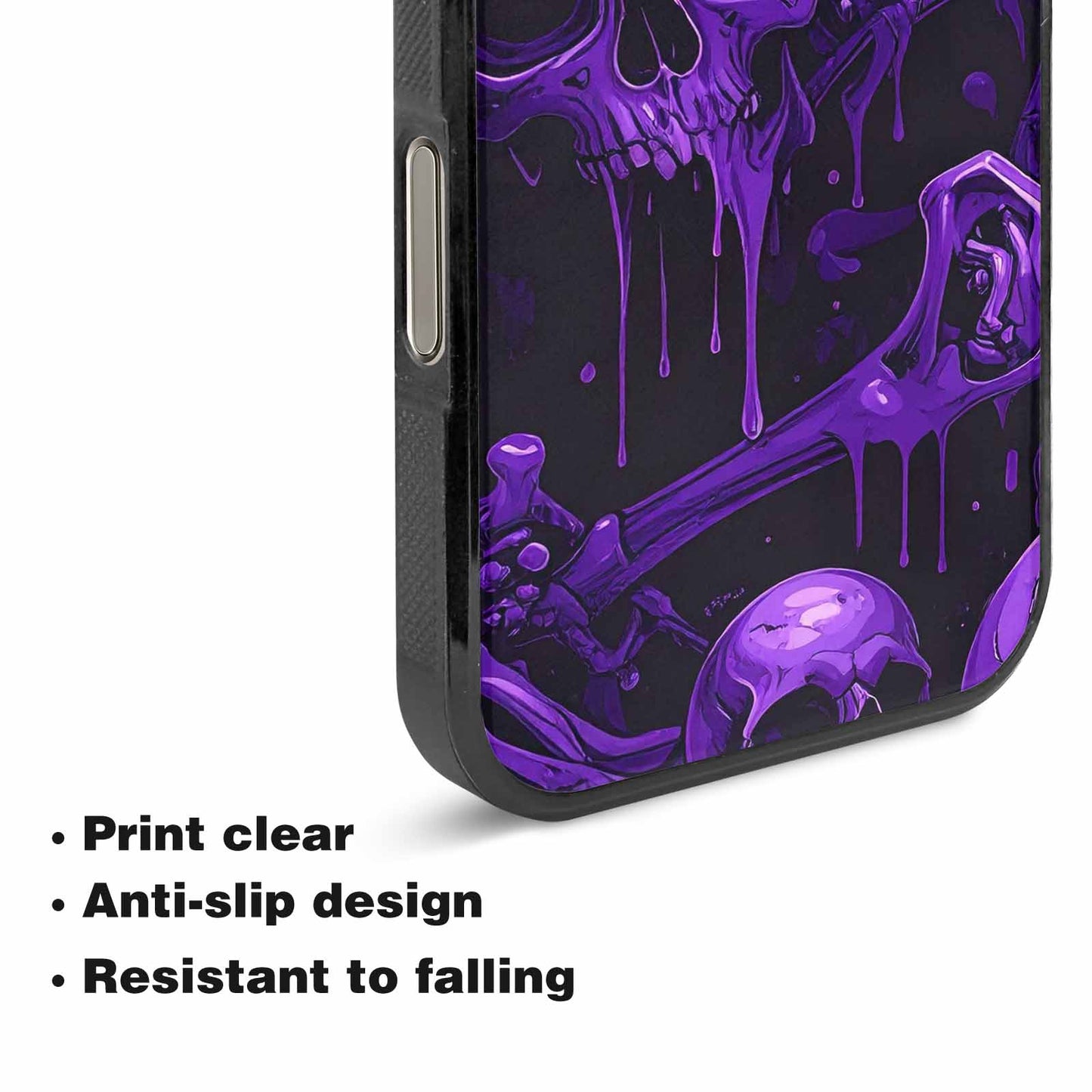 iPhone 16 Pro Case — Monochrome Purple Skeletons Neon Drip Melting, Custom Designed Case Cover