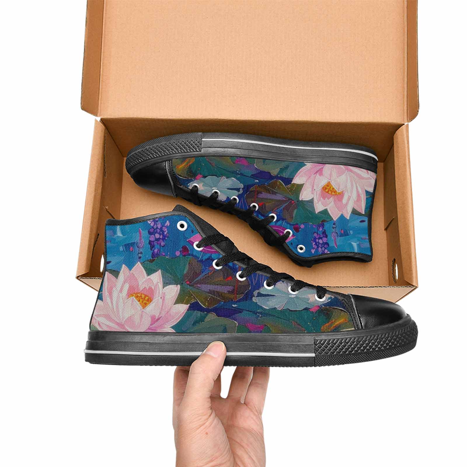 WOMEN'S Monet-Style Impressionist Water High Top Canvas Dark Academia Custom Sneakers