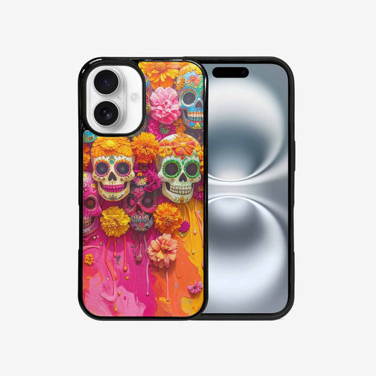 iPhone 16 Case — Ornate Candy Color Skull Pattern Hundreds, Custom Phone Case