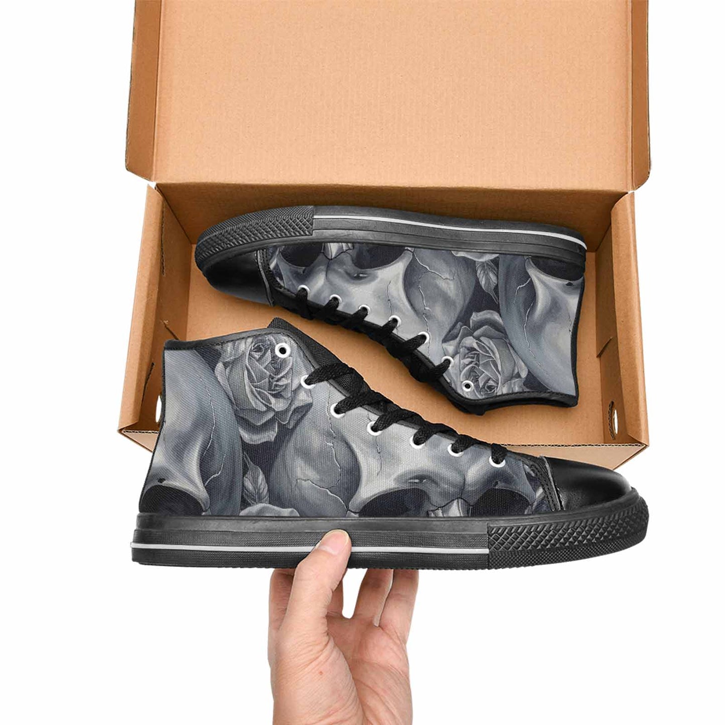 MEN'S Skulls Roses Chrome Airbrush High Top Canvas Dreamcore Custom Sneakers