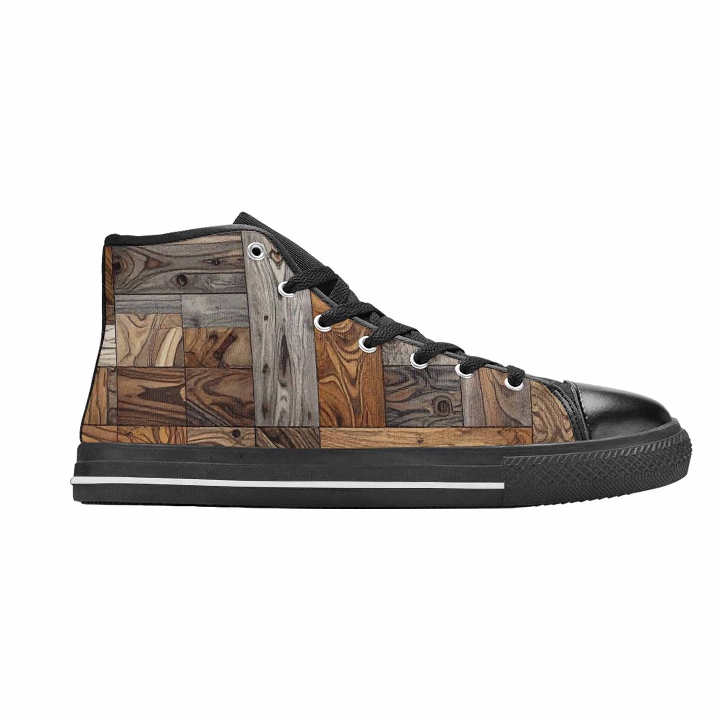 MEN'S Wood Grain Texture High Top Canvas Dark Academia Custom Shoes