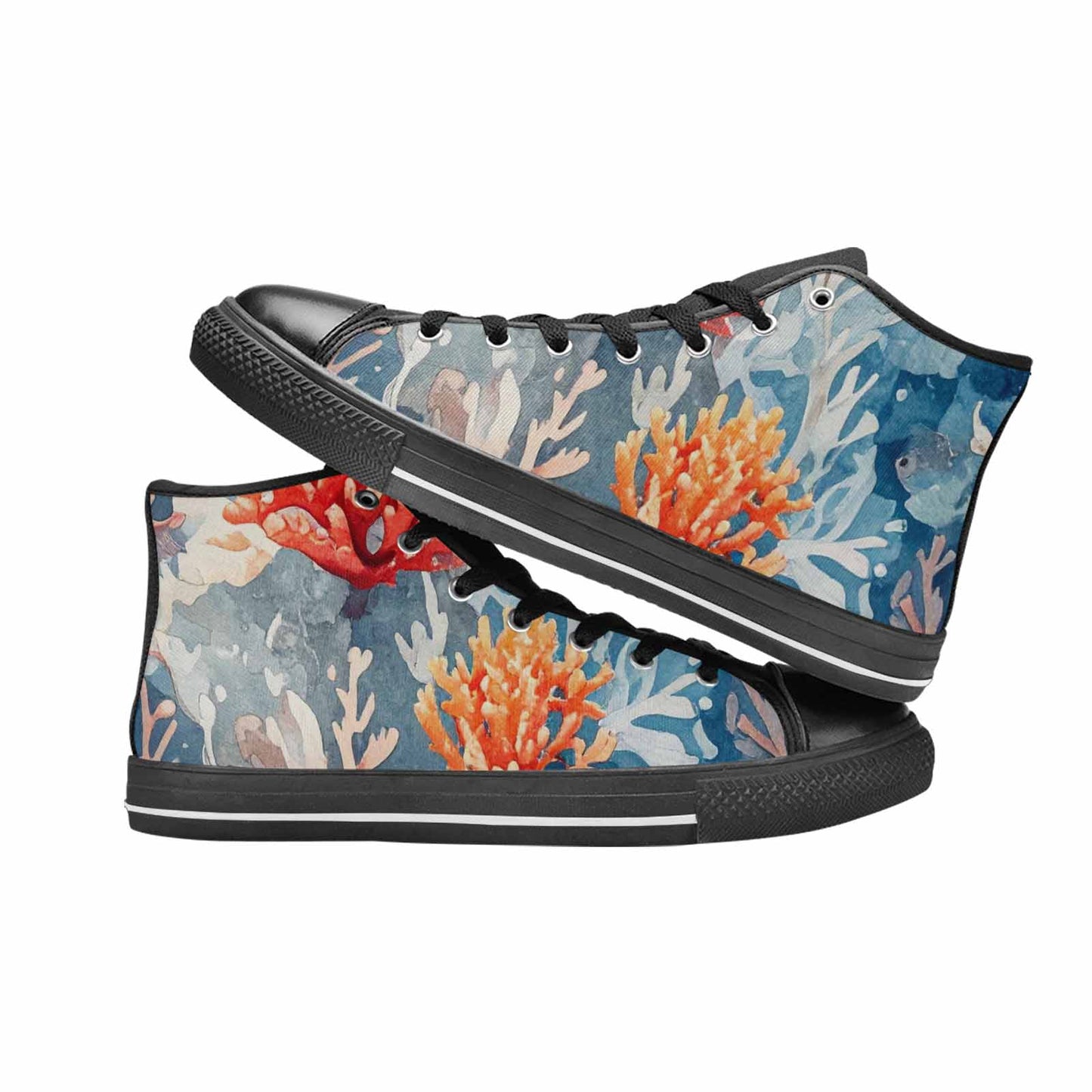 WOMEN'S Fish Scale Coral High Top Canvas Vibrant Chaos Custom Sneakers
