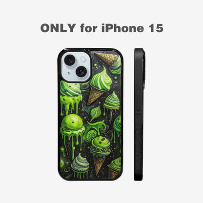 iPhone 15 Case — Ice Cream Motif Black Green Ink, Personalized Phone Case