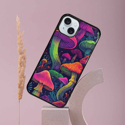 iPhone 15 Plus Case — Mushroom Psychedelic Art Seamless Pattern Vibrant, Custom Print Case Cover
