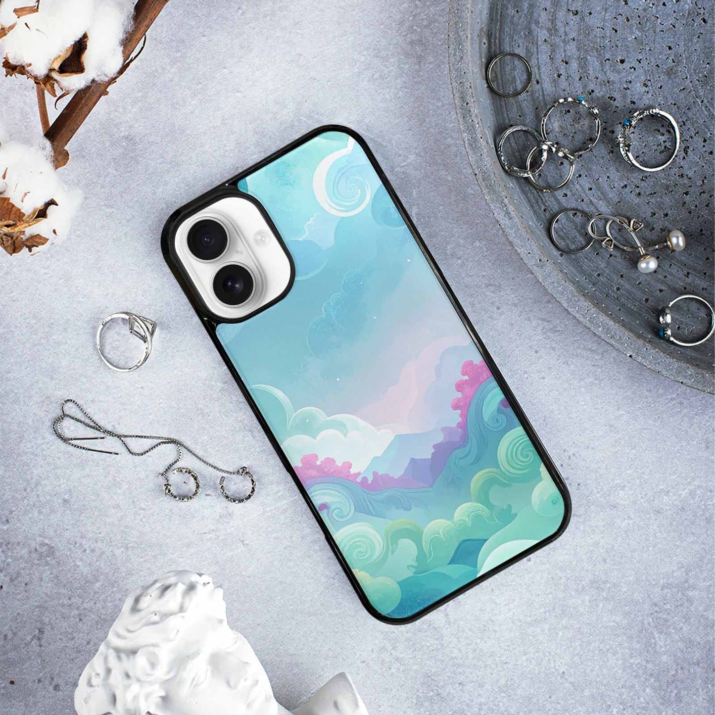 iPhone 16 Plus Case — Surrealist Dreamscape Illustration Pattern, Custom Print Case Cover