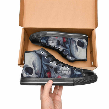 WOMEN'S Skulls Roses Chrome Airbrush High Top Canvas Vivid Sneakers