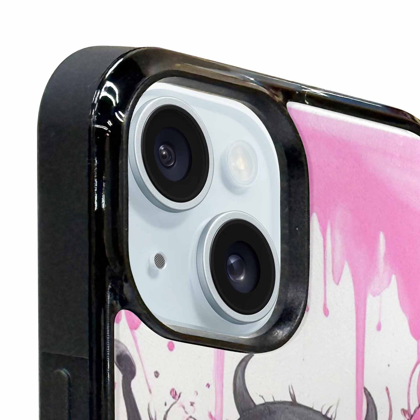 iPhone 15 Plus Case — Monsters General Black Pink Ink Cartoon, Custom Made Phone Cover