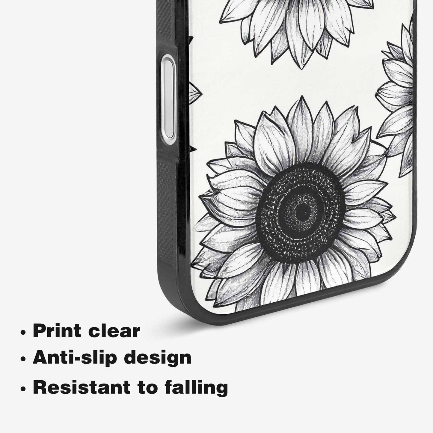 iPhone 16 Plus Case — Minimalist Black Line Art Sunflowers On, Custom Phone Case