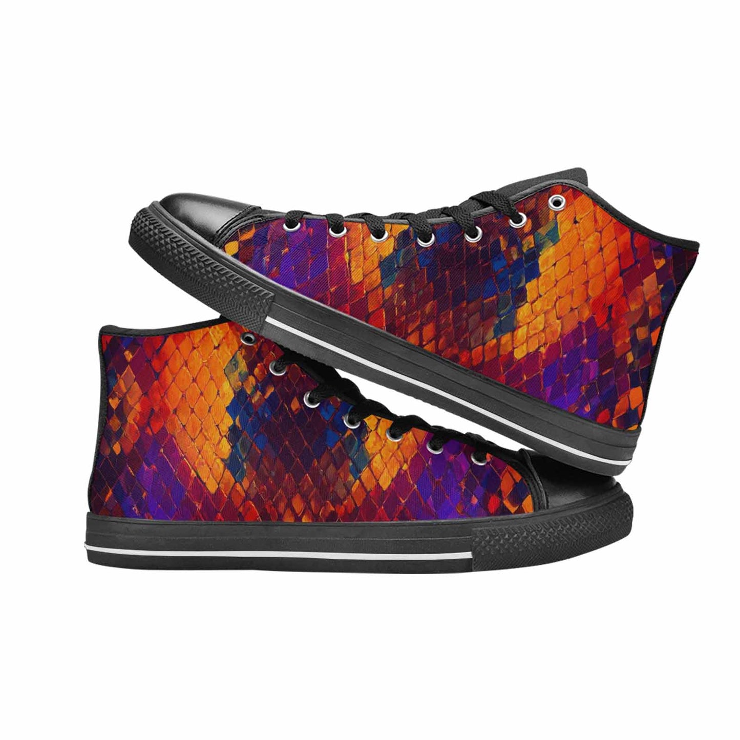 WOMEN'S Dark Snake Print High Top Canvas Neon Fantasy Shoes