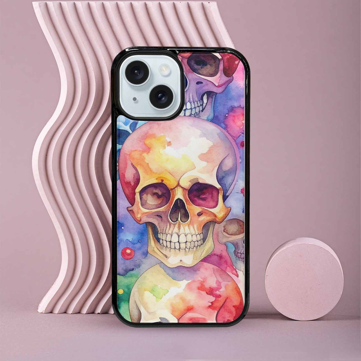 iPhone 15 Case — Kulls Watercolor Skulls Small Skull Pattern, Customized Protective Case
