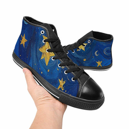WOMEN'S Starry Night Galaxy High Top Canvas Vibrant Chaos Custom Sneakers