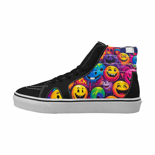 WOMEN'S Yellow Smiley Face High Top Canvas Vibrant Chaos Shoes
