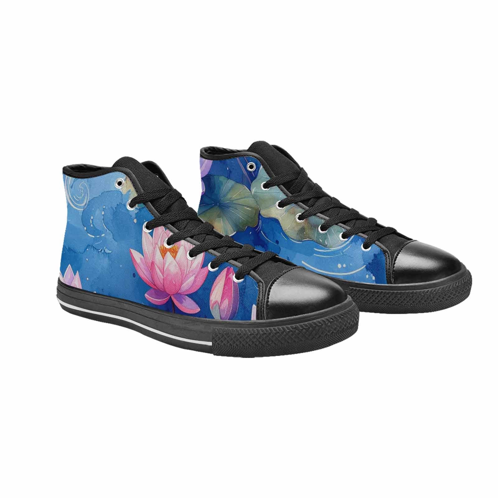 MEN'S Water Lilies Impressionist High Top Canvas Wallpaper Art Sneakers