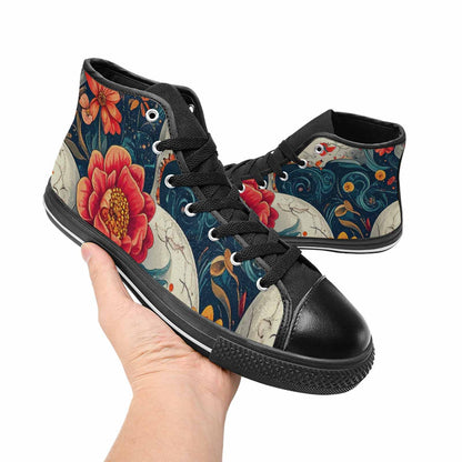 WOMEN'S Marble Skull High Top Canvas Wallpaper Art Custom Shoes