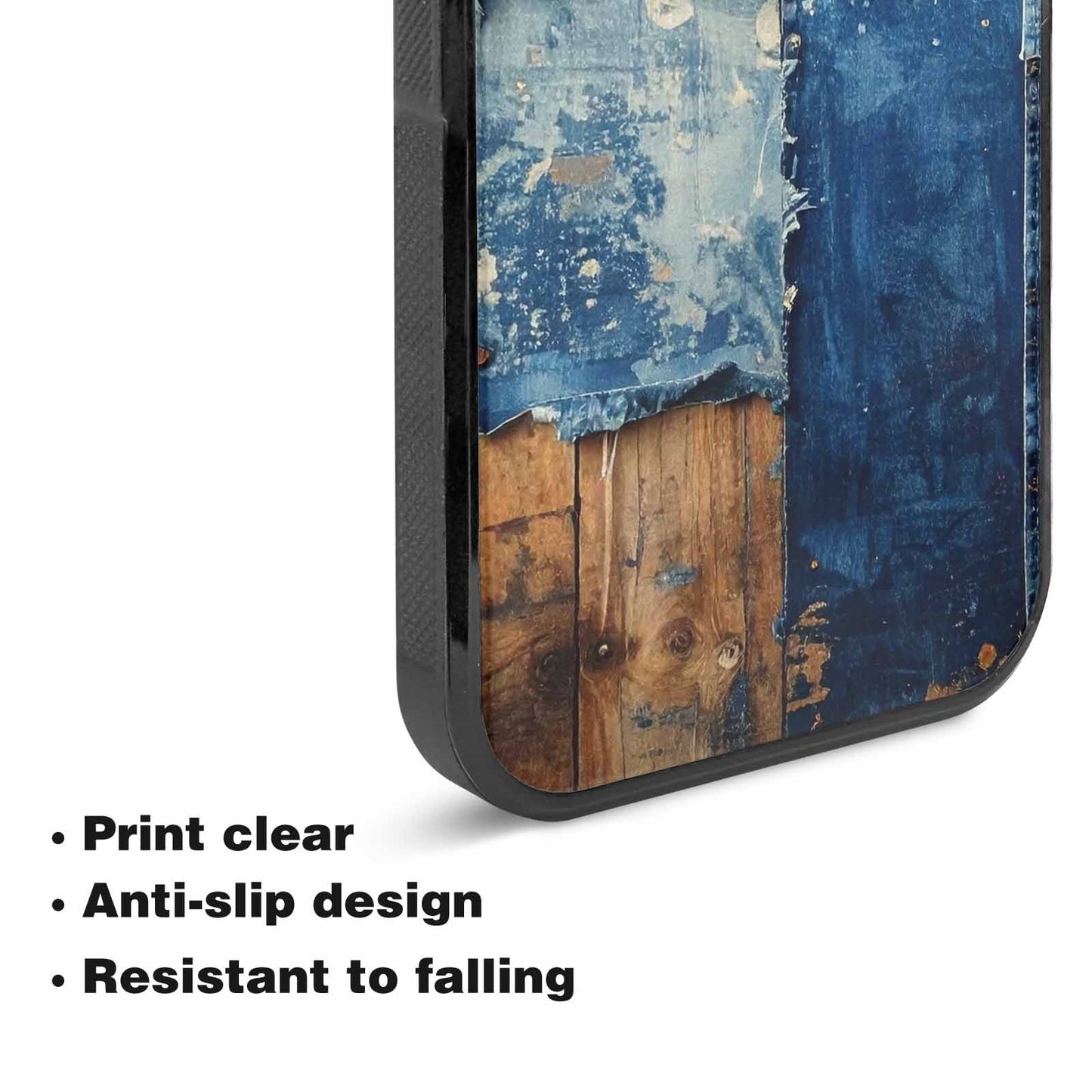 iPhone 15 Plus Case — Denim Distressed Textures Print Edge To, Custom Phone Case