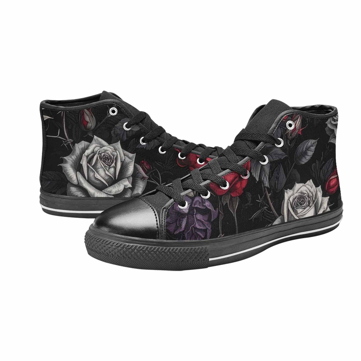 MEN'S Black Gothic Rose High Top Canvas Aesthetic Custom Shoes