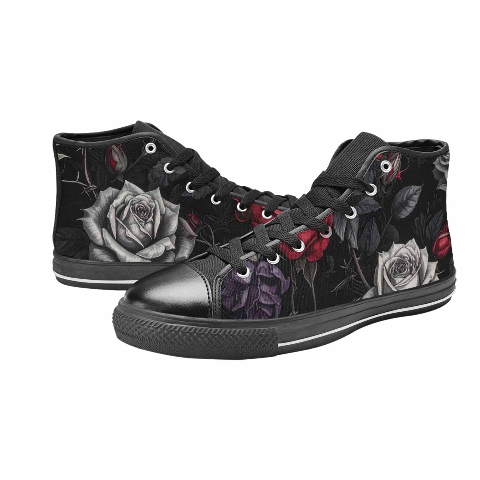 MEN'S Black Gothic Rose High Top Canvas Aesthetic Custom Shoes