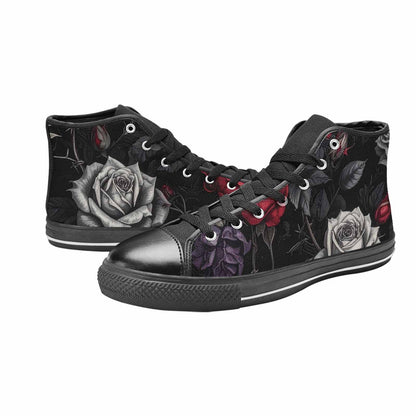 MEN'S Black Gothic Rose High Top Canvas Aesthetic Custom Shoes