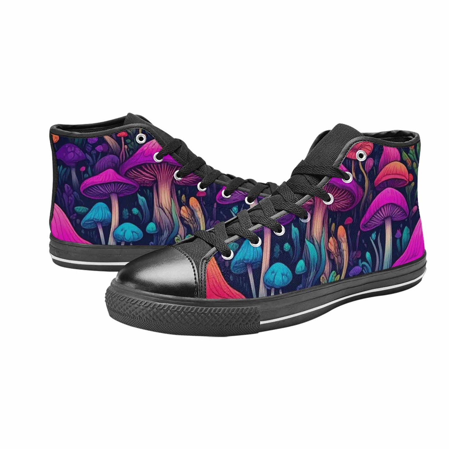 WOMEN'S Psychedelic Mushroom High Top Canvas Neon Fantasy Custom Sneakers