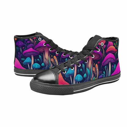 WOMEN'S Psychedelic Mushroom High Top Canvas Neon Fantasy Custom Sneakers
