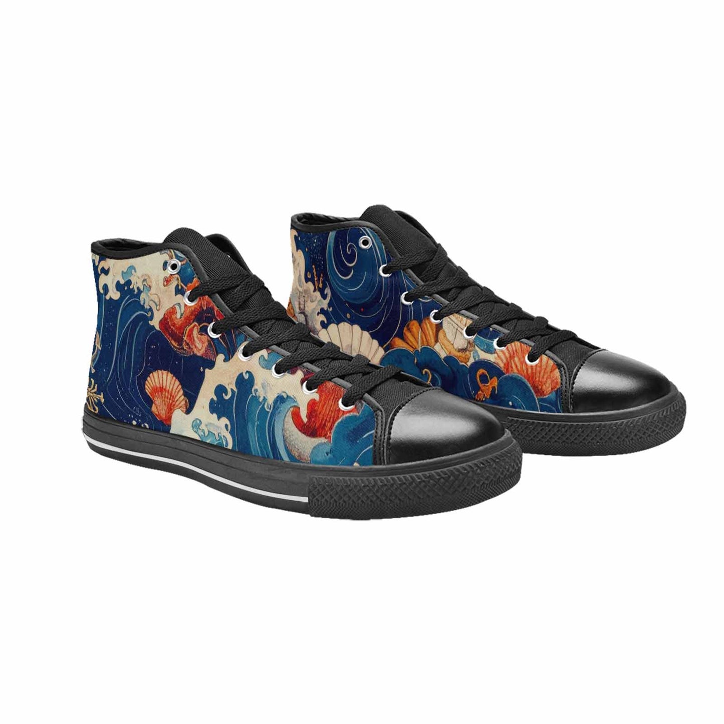 MEN'S Ocean Wave High Top Canvas Dark Academia Custom Shoes