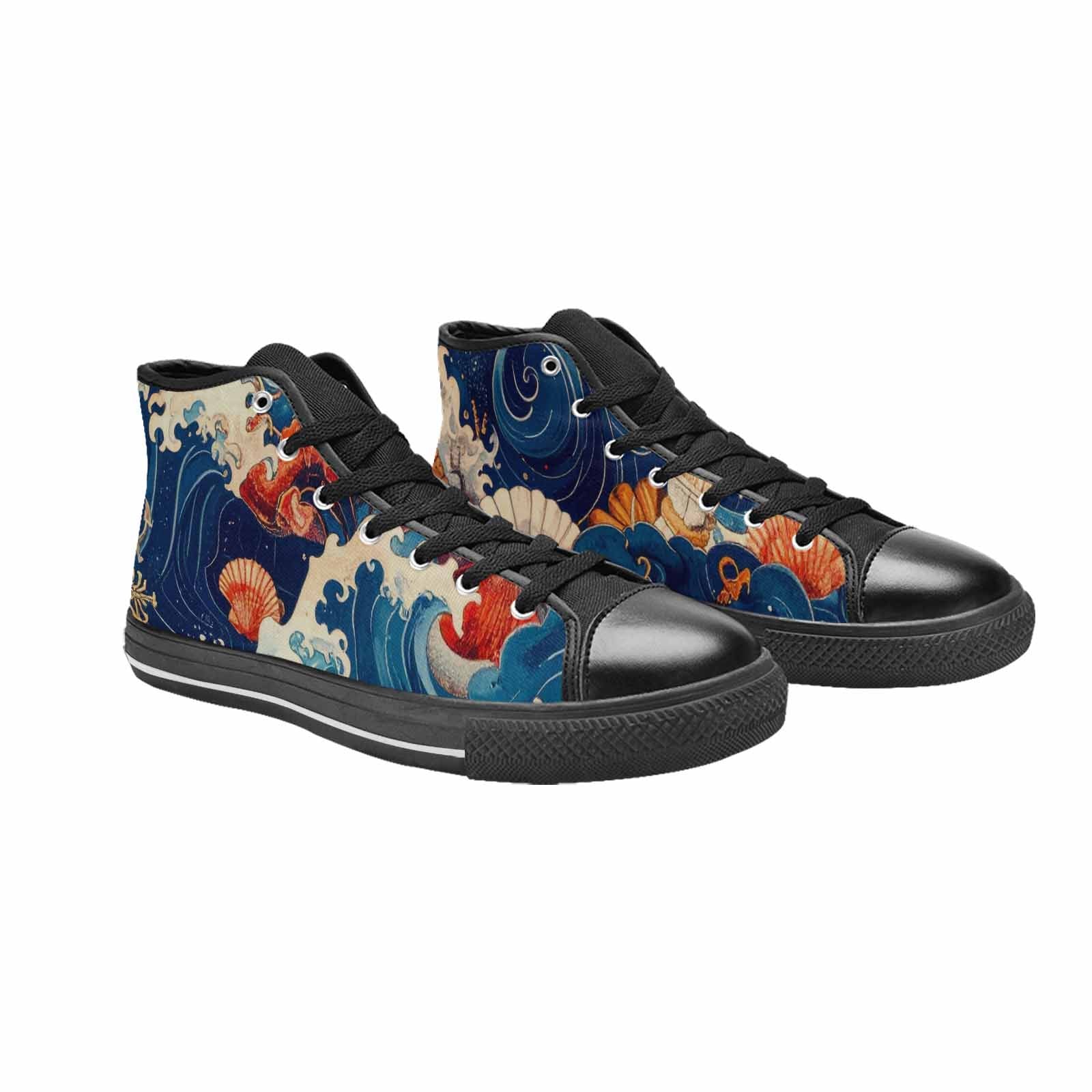 MEN'S Ocean Wave High Top Canvas Dark Academia Custom Shoes