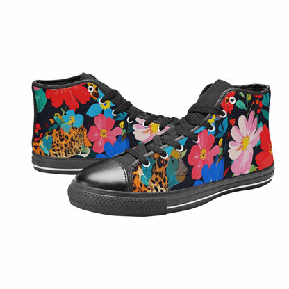 WOMEN'S Leopard Print Floral High Top Canvas Dark Academia Custom Shoes