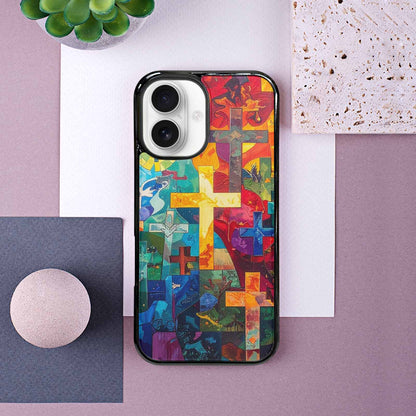 iPhone 16 Case — Faith Cross And Faith Icons Pattern, Original Design Phone Case