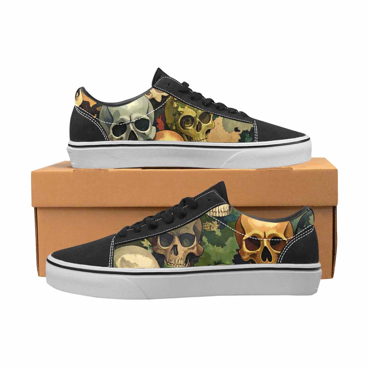 WOMEN'S Skulls  Camo Skulls Lace-Up Canvas Wallpaper Art Sneakers