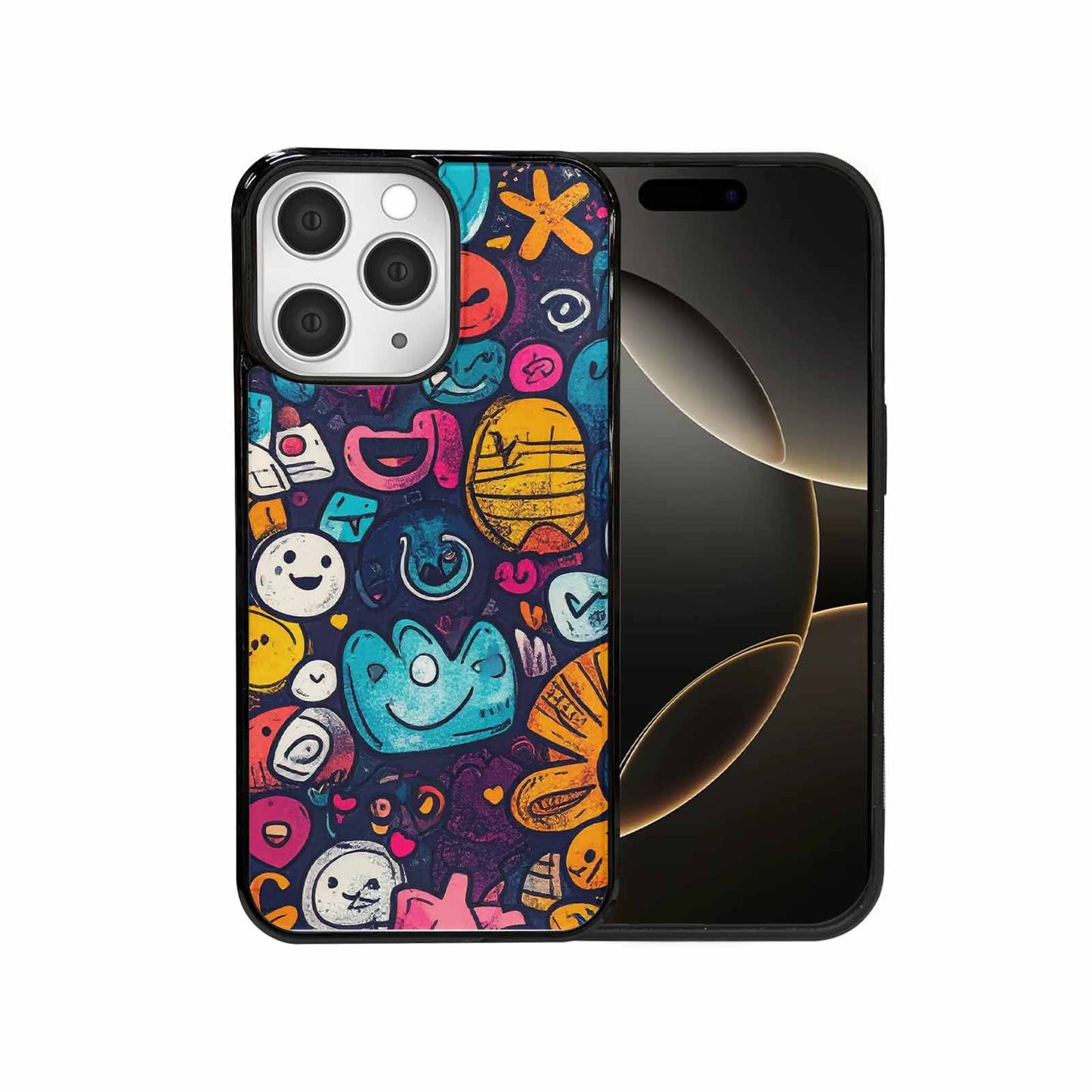iPhone 15 Pro Max Case — Hand Drawn Icon Doodle Pattern Hundreds, Original Design Phone Case