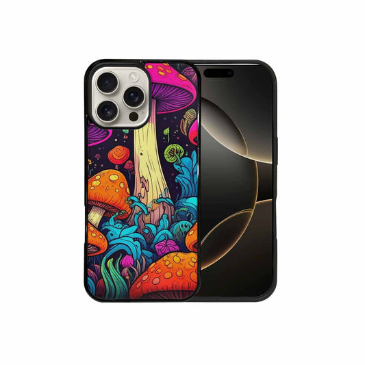 iPhone 16 Pro Max Case — Psychedelic Mushroom Cartoon Pattern, Custom Designed Case Cover