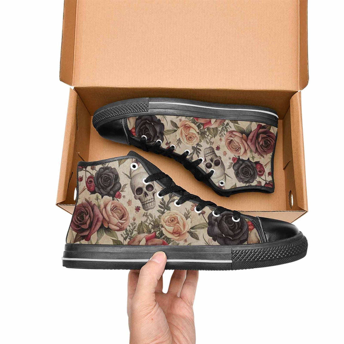 MEN'S Skulls - Roses High Top Canvas Cottagecore Sneakers