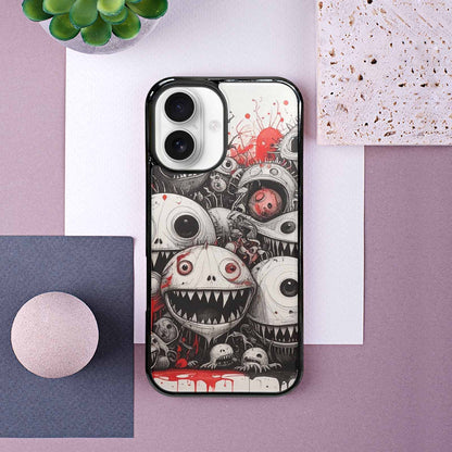 iPhone 16 Case — Multi Eye Monster Black Red Ink, Original Design Phone Case
