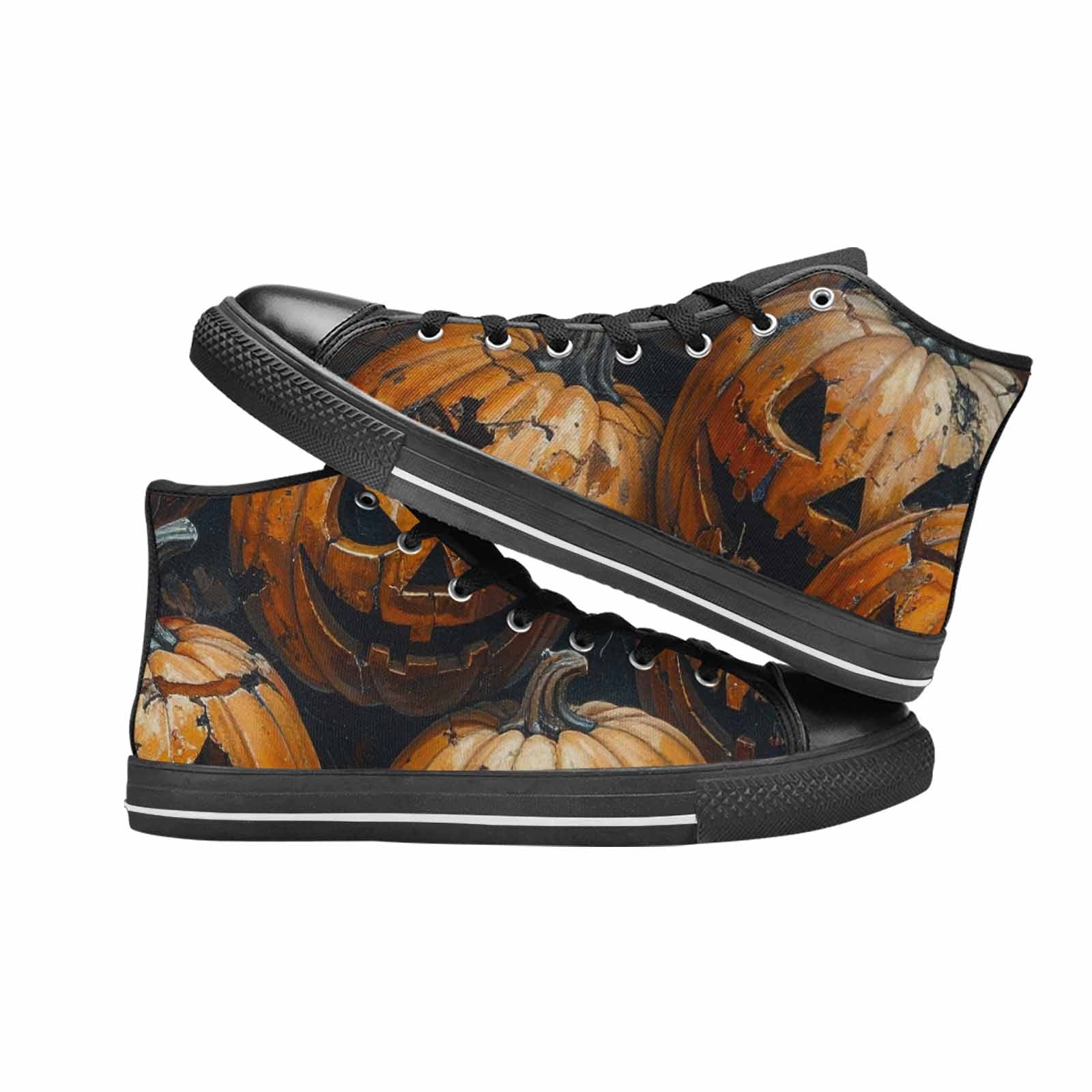 WOMEN'S Halloween Cracked Jackolantern High Top Canvas Grunge Custom Shoes