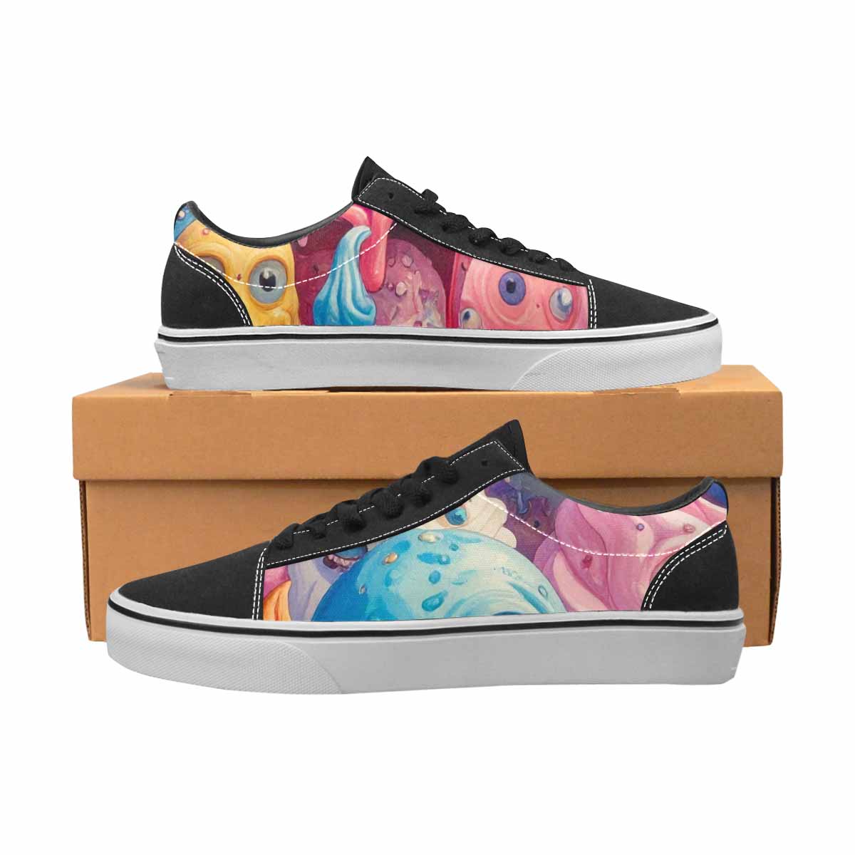 WOMEN'S Melting Ice Cream Monster Lace-Up Canvas Surreal Custom Shoes