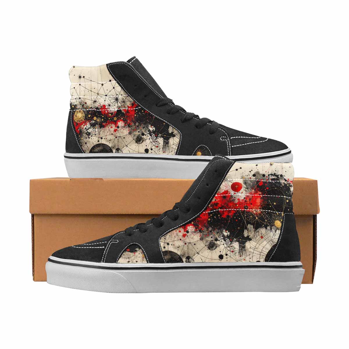 WOMEN'S Zodiac Black & Red Ink High Top Canvas Graphic Print Grunge Sneakers