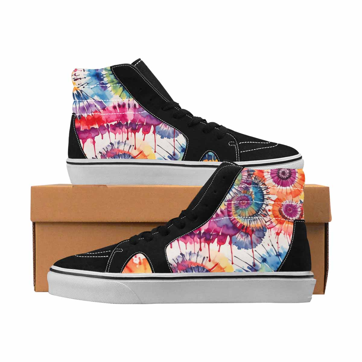 MEN'S Tie Dye Black & Red Ink High Top Canvas One Of A Kind Grunge Custom Print Sneakers