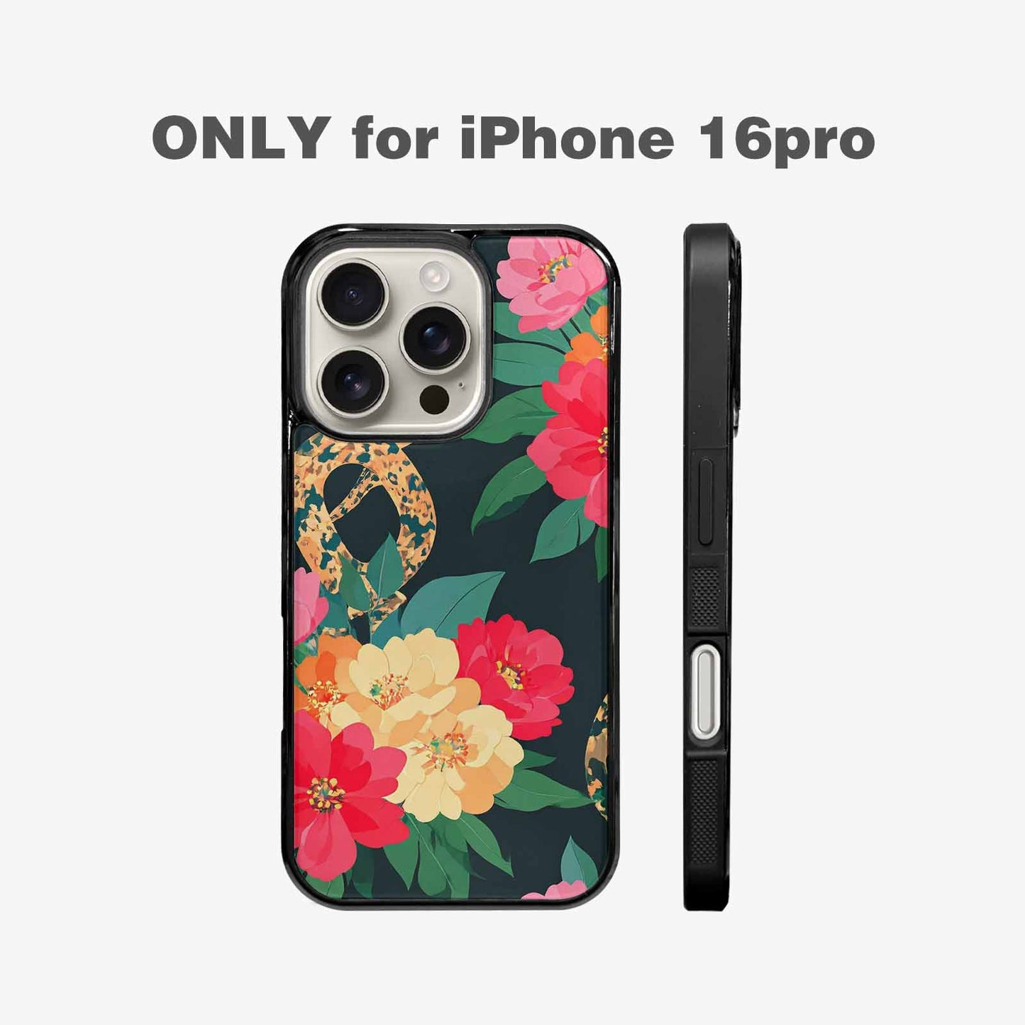 iPhone 16 Pro Case — Floral Snake Print, Custom Art Phone Cover