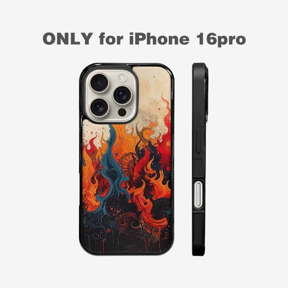 iPhone 16 Pro Case — Flame Burst Black Red Ink Flame, Custom Art Phone Cover