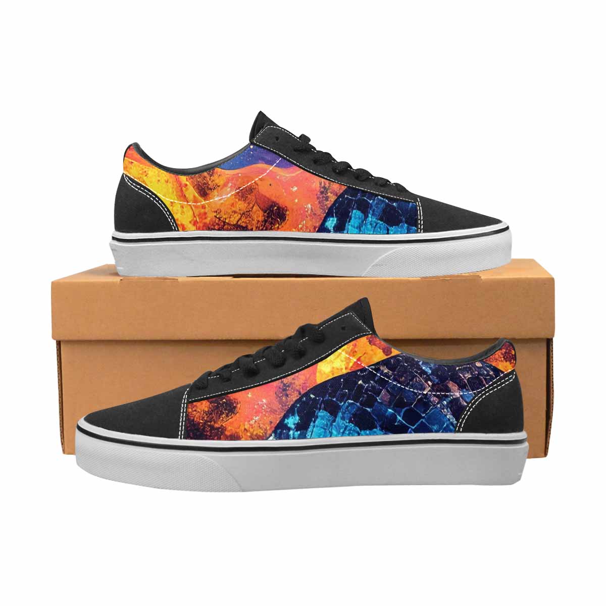 WOMEN'S Galaxy Snake Print Canvas Lace-Up Neon Fantasy Custom Sneakers