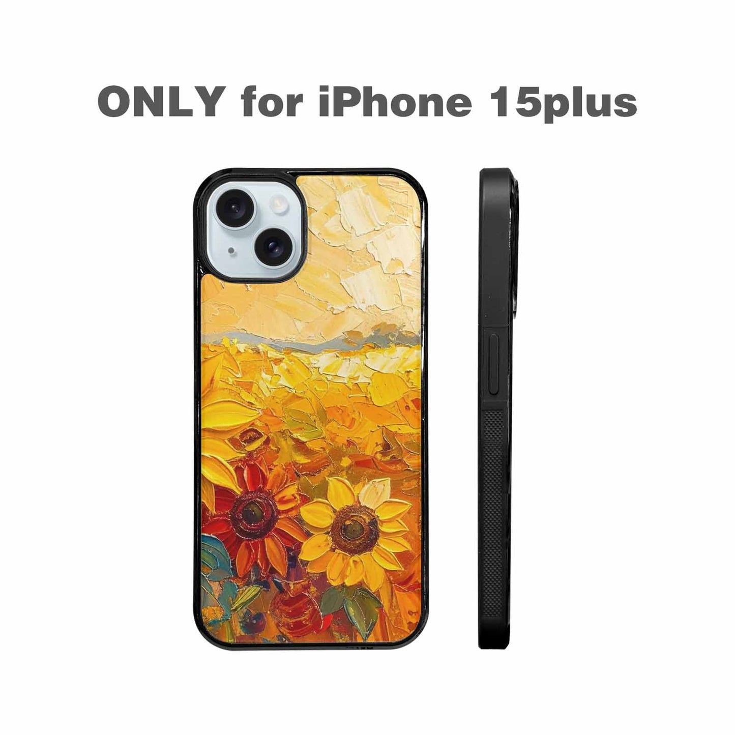 iPhone 15 Plus Case — Impressionist Sunflower Brushstroke Pattern Hundreds Of, Custom Made Phone Cover