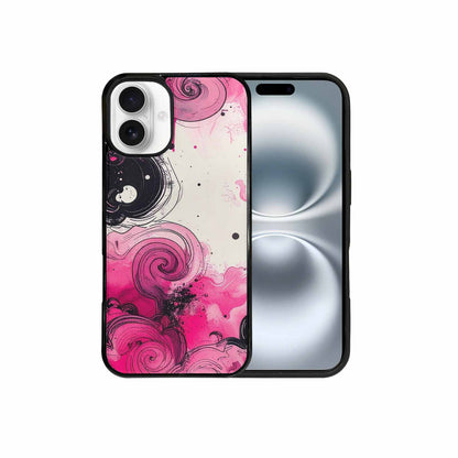 iPhone 16 Plus Case — Van Gogh Swirl Black Pink Ink, Original Design Phone Case