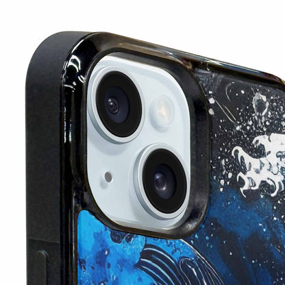 iPhone 15 Case — Nautical Wave Black Blue Ink Wave, Original Design Phone Case
