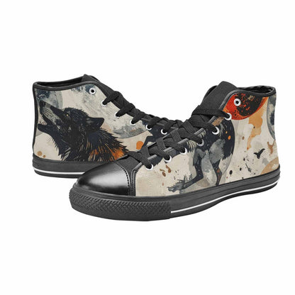 MEN'S Wolf Silhouette Moon High Top Canvas Vibrant Chaos Sneakers