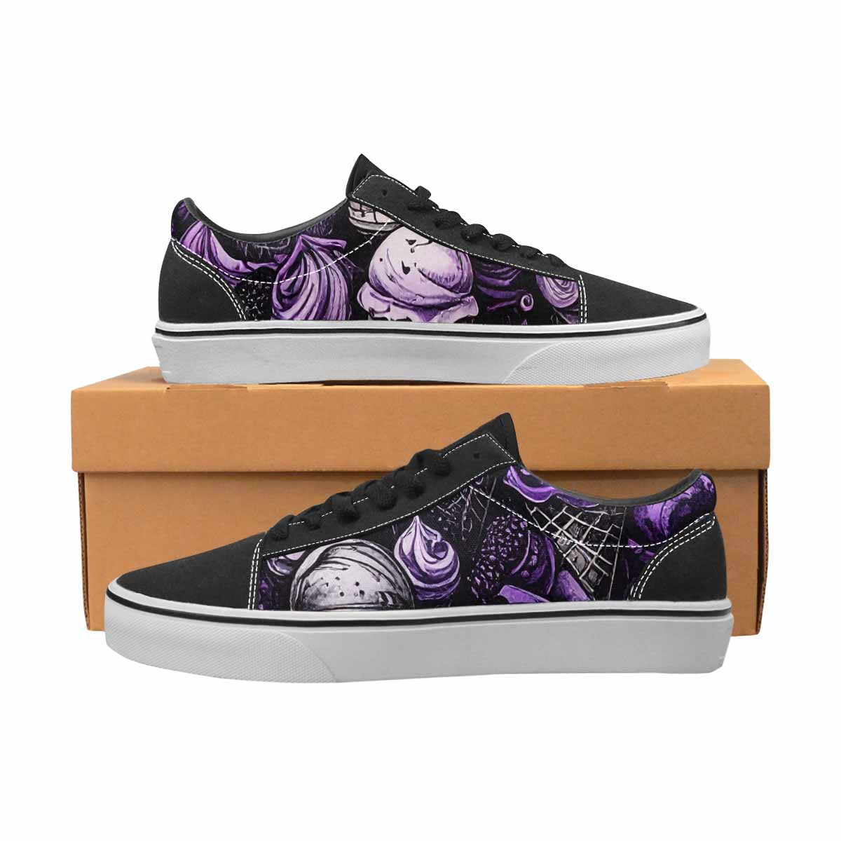 WOMEN'S Ice Cream Motif Lace-Up Canvas Melting Art Custom Sneakers