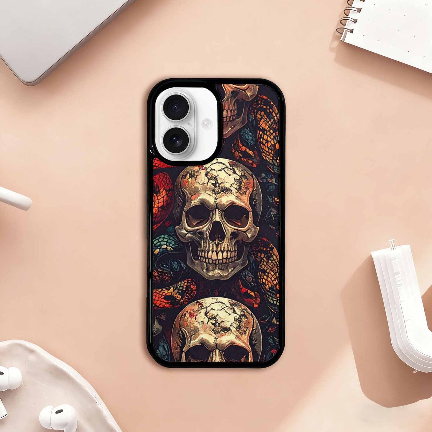 iPhone 17 Case — Snake Skulls Print Gothic Skulls, Custom Made Phone Cover