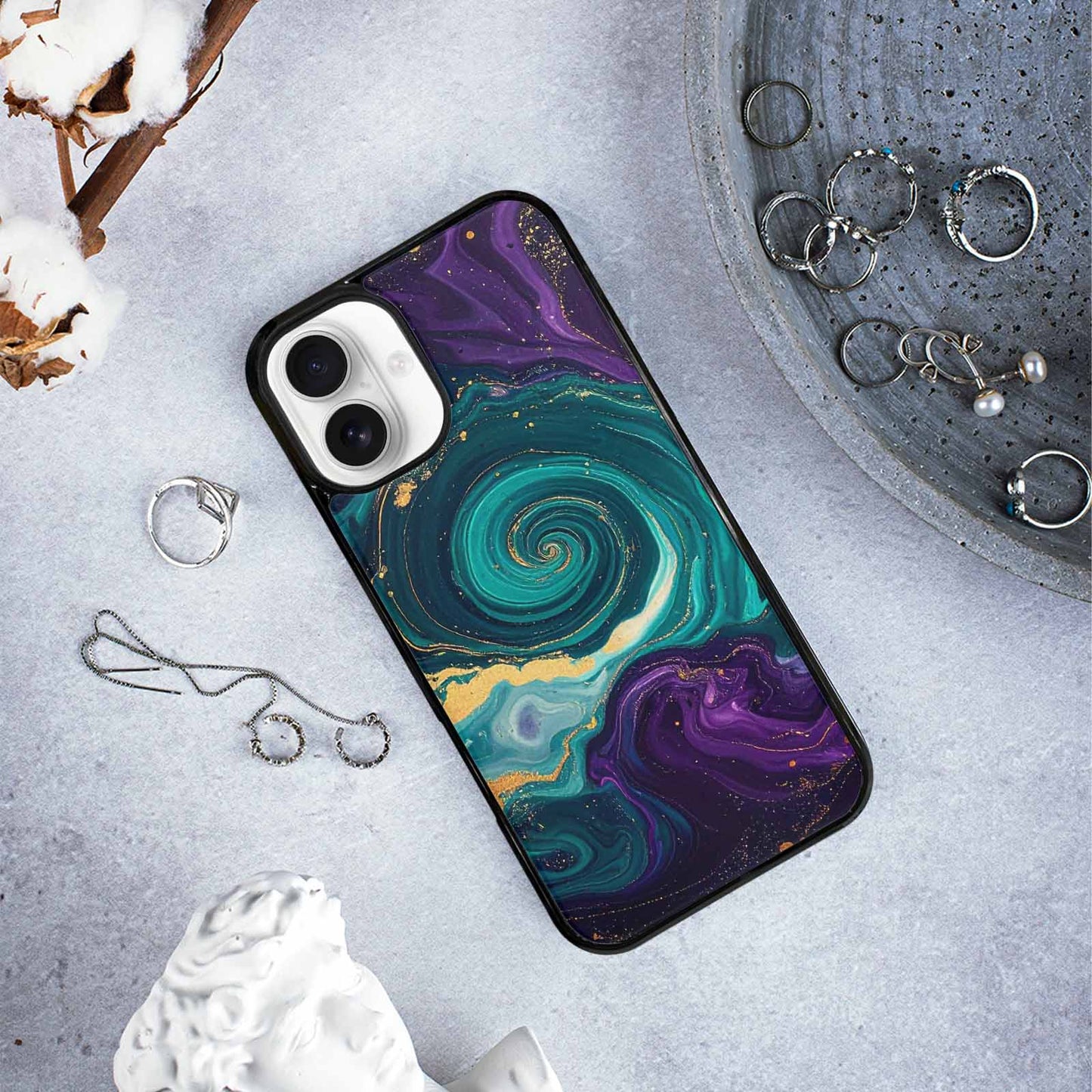 iPhone 16 Plus Case — Marbled Swirl Texture Blended With Galaxy, Personalized Phone Case